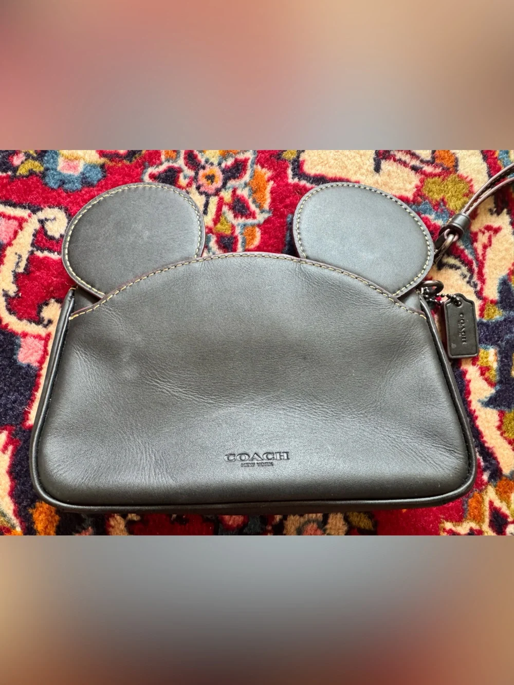 Coach Black Leather Wristlet with Mickey Mouse Ears Detail Disney- Rare